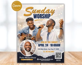 Sunday Worship Service Online Flyer, Sunday Service Church Flyer, Praise & Worship Flyer, Elevated Worship Flyer, Modern Church Flyer Canva