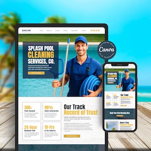 Pool Cleaning Website Template – Canva Landing Page for Pool Cleaner, Pool Services, Pool Maintenance, Pool Care, Pool Company, Pool Repair