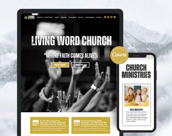 Church Website Template Canva, Modern Church Website "Live streaming", Church Landing Page, Christian Website Template Canva, Non Profit