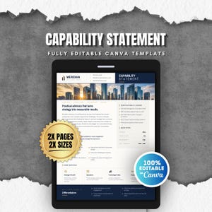Business Capability Statement Template Navy & Gold | Editable Canva Company Profile | Consultant Template | Contractor Capabilities Doc RFP