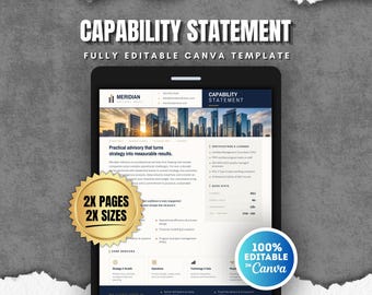 Business Capability Statement Template Navy & Gold | Editable Canva Company Profile | Consultant Template | Contractor Capabilities Doc RFP