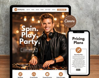 DJ Music Website Template, DJ Booking Template, One-Page Canva Website Layout for DJ Mixer Services, Music Artist Sales Page, Landing Page