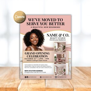 New Location Beauty Flyer, Grand Opening Beauty Deal Flyer Template, We Are Moving Flyer, We Have Moved Flyer, New Address Announcement