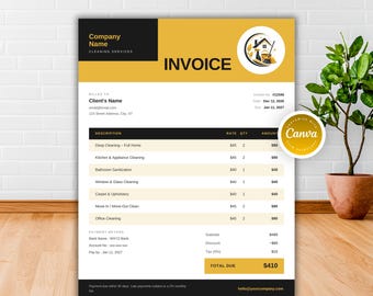Cleaning Invoice Printable PDF, Cleaning Business Invoice, Cleaning Service Invoice Template Editable, Billing Form, Receipt Template, Canva