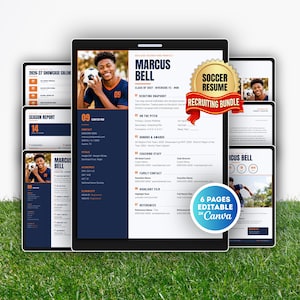 Soccer Recruitment Profile Template | Soccer Recruiting Bundle | Player Bio, Coach Resume, Season Stats | Editable Canva Digital Download