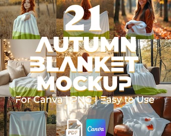 Fall Blanket Mockup for Canva | Halloween Cozy Blanket Template | Plush Woven Throw PNG JPG | Autumn Blanket Mockup Pack | Drag and Drop