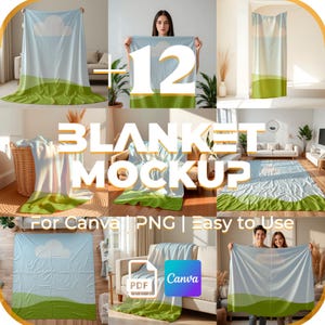 12+ Blanket Mockup Bundle for Canva, editable blanket mockup templates, Mockup Blank Overlay for Print, Canva PNG Drag & Drop