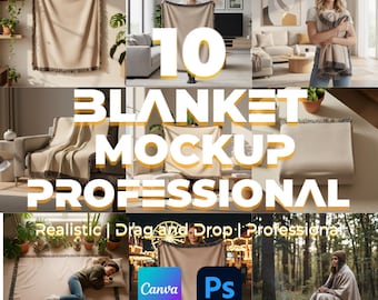Realistic Blanket Mockup: Print-on-Demand PSD & Canva Template (Digital Download)