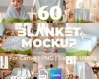 Cozy Blanket Mockup Bundle: Drag & Drop PNG for Canva (Digital Download)