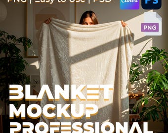 Samt Fleece Decke Mockup: PSD, Canva, Ziehen & Ablegen (Digitaler Download)