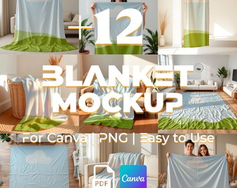 Blanket Mockup Bundle for Canva: Drag & Drop PNG Templates (Digital Download)