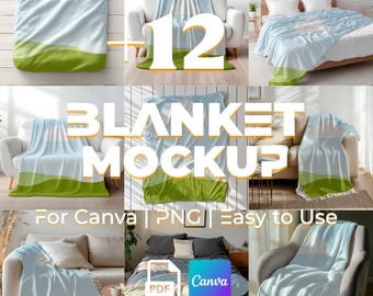 Más de 12 maquetas de mantas para Canva (arrastrar y soltar en Canva, descarga digital, maqueta de manta PNG, sherpa, terciopelo, forro polar, maqueta de manta)