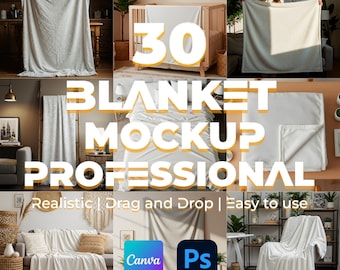 Blanket Mockup Bundle: Fleece, Velvet, Knit (PSD & Canva)