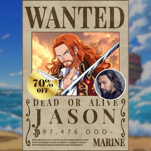 Custom Wanted Portrait | Wanted Poster, Personalized Pirate Anime Gift, Printable Wallart, Anniversary Gift, One Piece Portraits