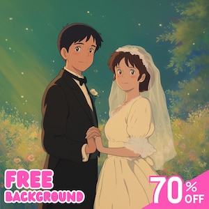 Aangepaste kunst in ghibli-stijl | Animeportretten voor stellen | Valentijnscadeau | Gepersonaliseerde anime | Anime uit foto | Gezinnen en huisdieren