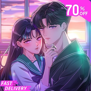 Estilo anime retrô personalizado | Retrato de casal anime, estilo anime vintage personalizado, encomenda de estilo anime retrô vintage, retrato de anime dos anos 90