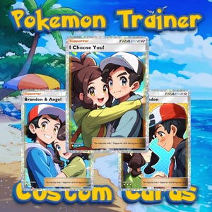 Tarjeta de entrenador Pokémon personalizada / Regalo personalizado para cumpleaños, regalos de Pokémon, regalo de San Valentín, comisión de tarjeta Pokémon, retrato de pareja
