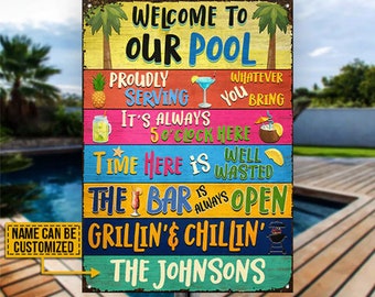 Blue PFYQN Pool Rules for Drinkers Funny Rustic Metal Sign 8x12 Tin Sign Vintage Aluminum Yard Signs Outdoor Pool Decorations 