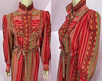 Vintage 70s Red Striped Shirtwaist Dress. 70s Secretary Dress by Marissa Ferrari. M/L