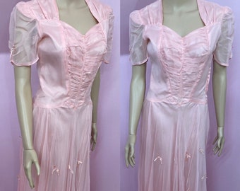 Vintage 30s Pink Chiffon Gown. S/M