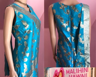 Vintage 70s Blue Hawaiian Dress by Malihini.Tiki Dress.Hawaiian Maxi Dress.Long Hawaiian Dress.Maxi Dress Polynesian Dress.Small
