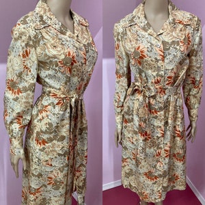 Vintage 70s Designer Vera Maxwell Shirt Dress. Brown Floral Shirt Dress by Vera Maxwell. M/L