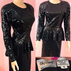 Vintage 80s Oleg Cassini Dress.80s Black Sequin Dress.Oleg Cassini Black Sequin Dress.80s Evening Dress. Small image 1