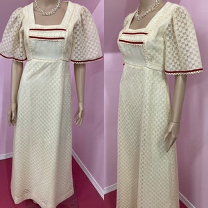 Vintage 70s Ivory Lace Prairie Dress.Cottagecore Dress.70s Boho Dress. Hippie Dress. Maxi Dress Candi Jones Dress. Small