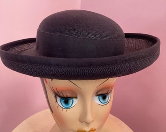 Vintage 50s Navy Blue Straw Hat