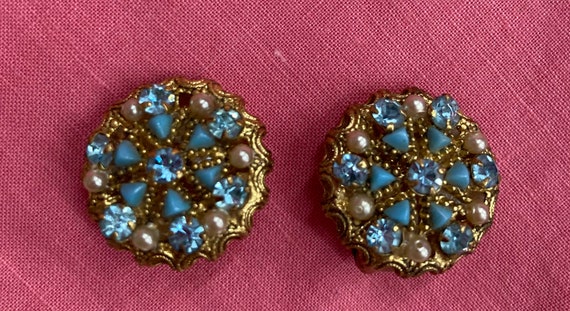 Vintage 30s Blue Rhinestone Clip-on Earrings with… - image 3