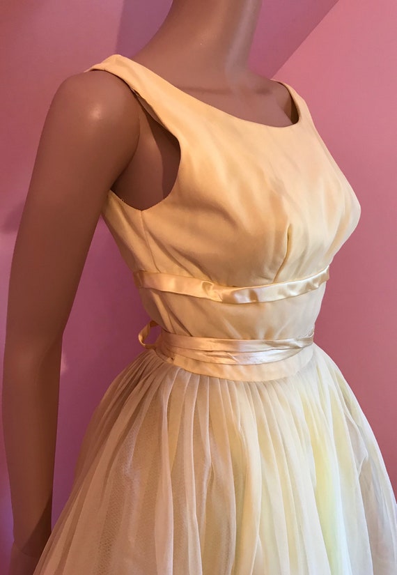 Vintage 1950s Yellow Chiffon Dress with Matching … - image 7