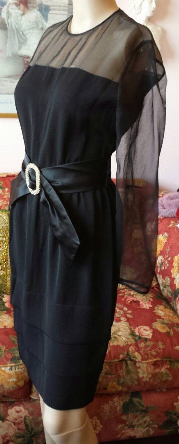 Vintage early 1960's Little Black Dress... sheer … - image 4