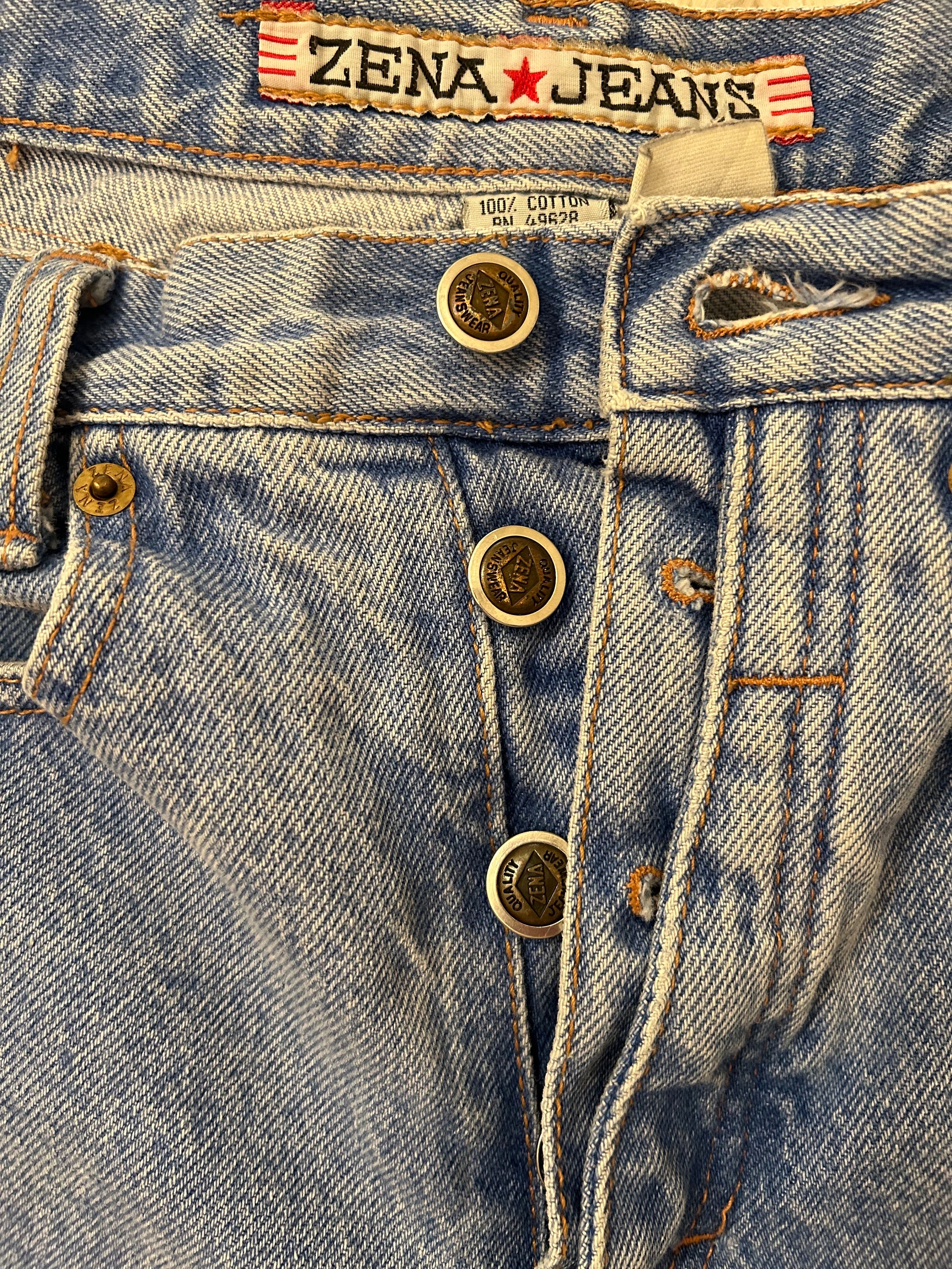 Vintage Zena Jeans Made in USA 80s Unique Blue Wash Denim