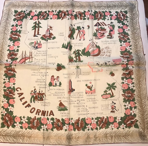 Fabulous 1940s California Souvenir Scarf. Disney,