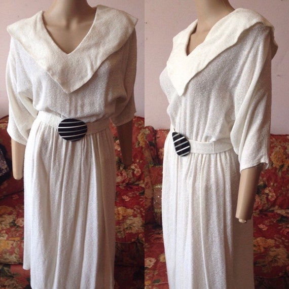 Vintage 70s Dress.1970s Dress.White Dress. White … - image 1