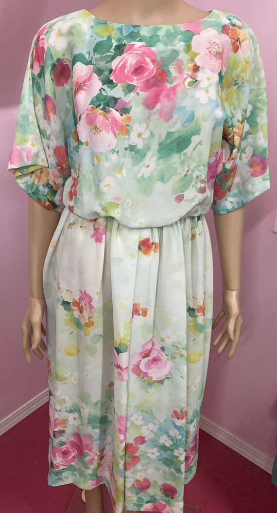 Vintage 80s Rose Dress by Willi of California. Pa… - image 3