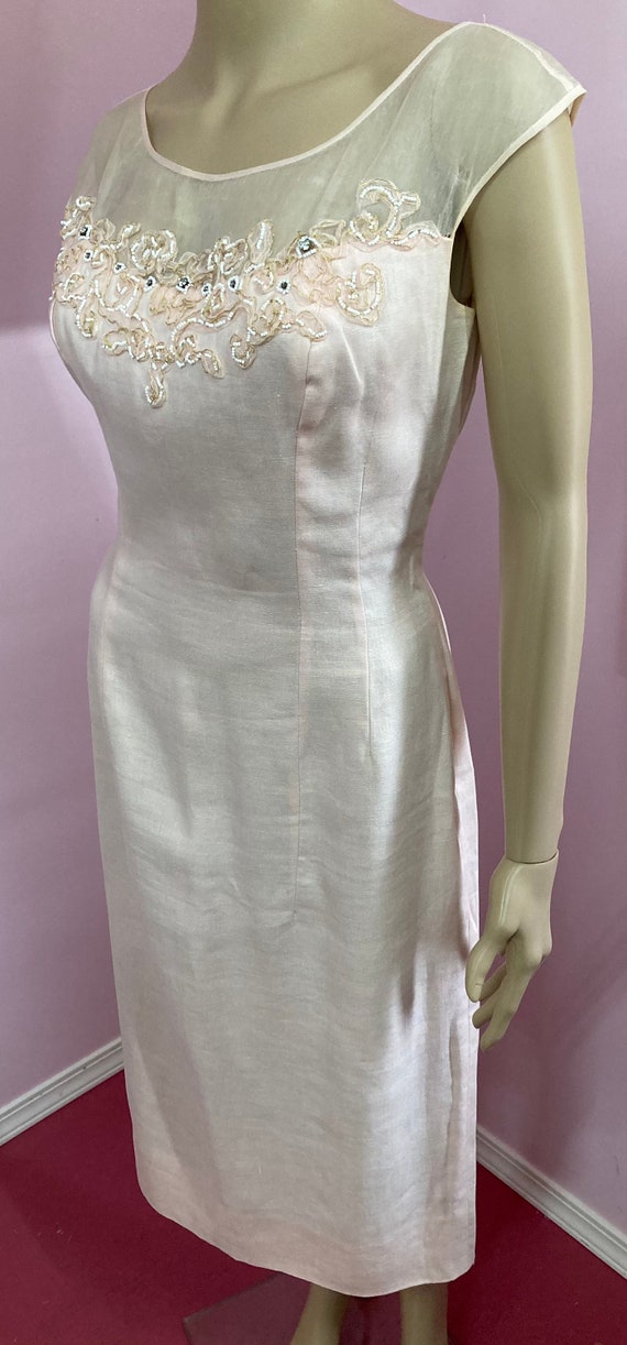 Vintage 50s Pink Cotton Linen Sleeveless Dress wi… - image 3