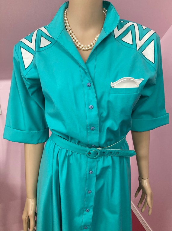 Vintage 80s Shirtwaist Dress. Two Tone Shirt Dres… - image 3