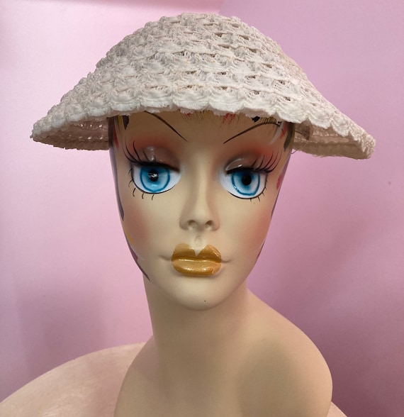 Vintage 50s White Cellophane Mushroom Hat - image 1