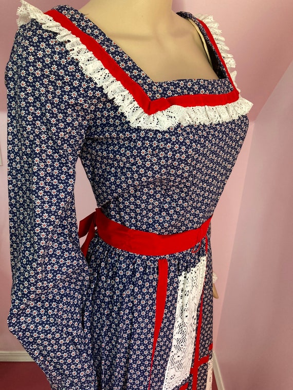 Vintage 70s Prairie Dress. Red, White & Blue Dres… - image 5