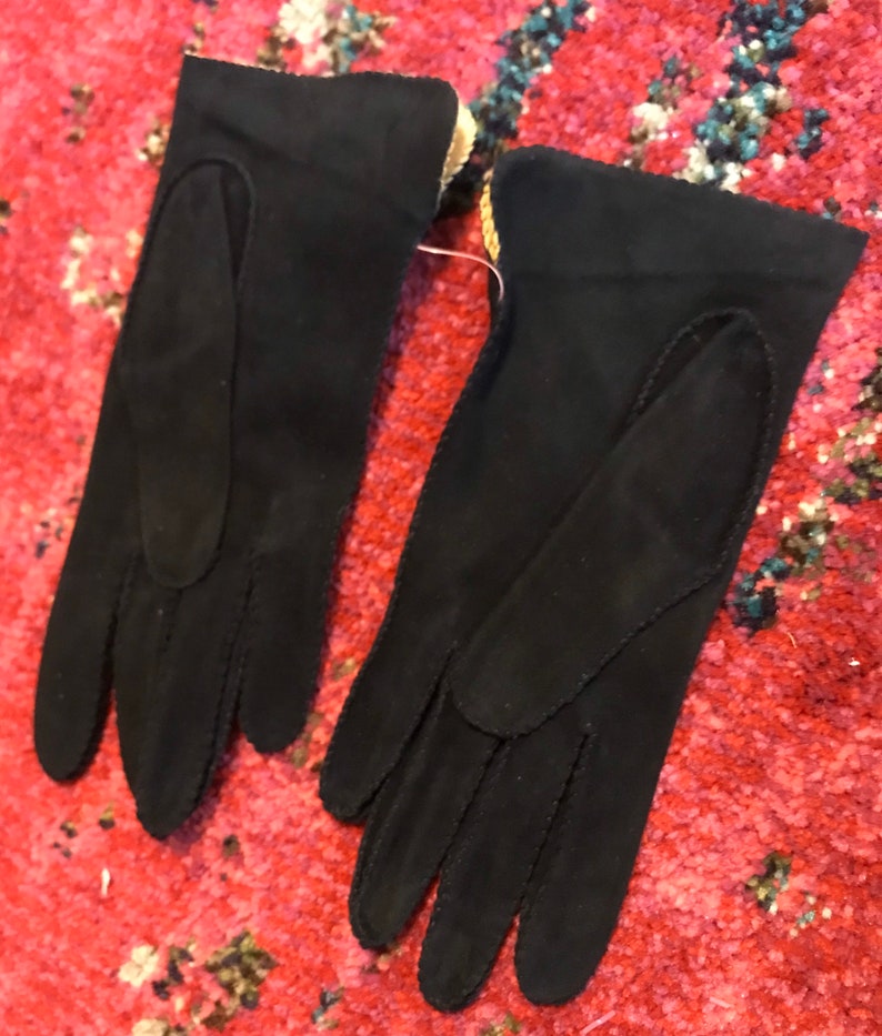 Vintage 1940s Leather Gloves. Navy Blue Kid Leather Gloves.40s Gloves.Blue Gloves 6.5 image 2