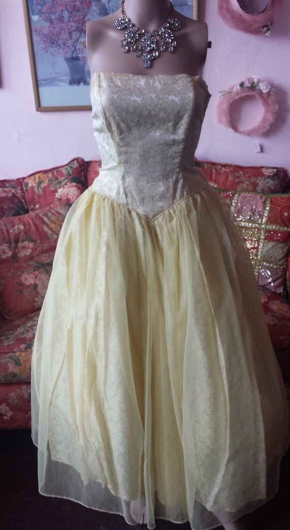 Vintage 50s Yellow Strapless Gown with Tulle Skir… - image 2