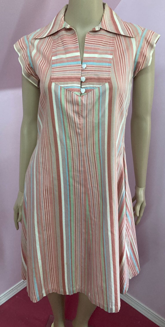 Vintage 70s Striped A-Line Dress with Pockets. Br… - image 3