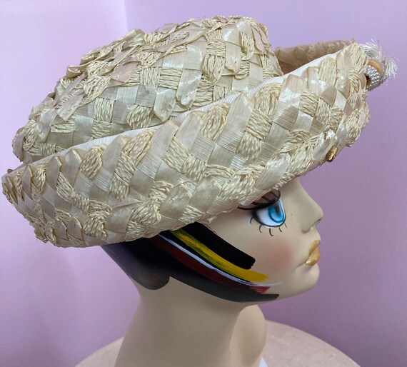 Vintage 60s Straw Boater Hat with Hat Pin by Norm… - image 3