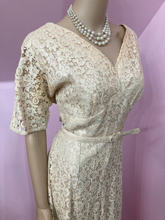 Vintage 50s Beige Lace Dress. VOLUP 50s Lace Dres… - image 4