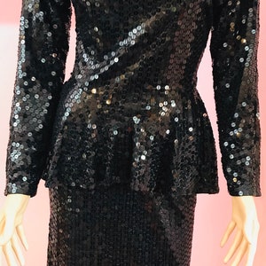 Vintage 80s Oleg Cassini Dress.80s Black Sequin Dress.Oleg Cassini Black Sequin Dress.80s Evening Dress. Small image 2