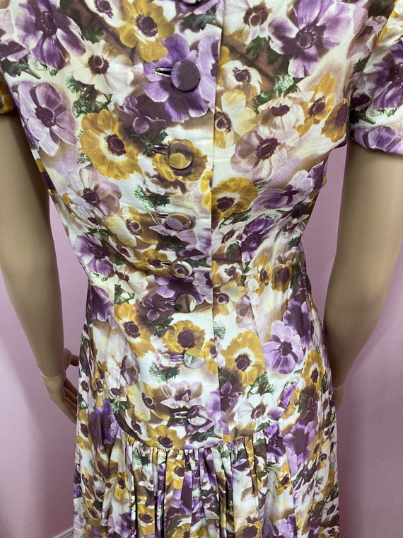 Vintage 50s Purple & Yellow Floral Dress. 50s Sho… - image 8