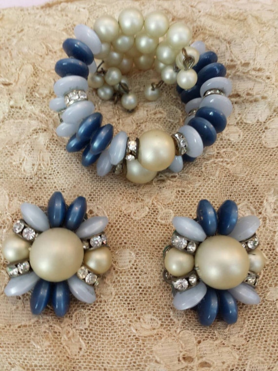 Vintage 50s Bracelet & Earrings Set. 1950s Jewelry