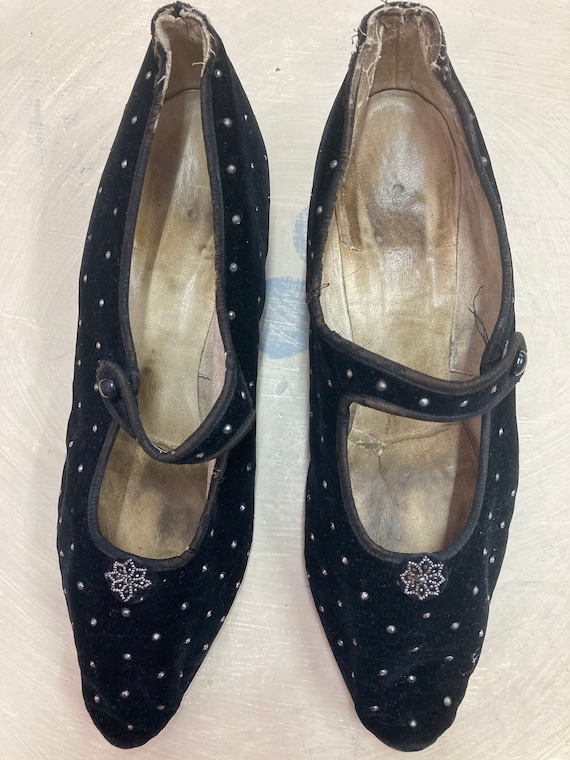Vintage 1900- 1920s Black Velvet Mary Jane Shoes w