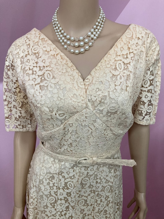 Vintage 50s Beige Lace Dress. VOLUP 50s Lace Dres… - image 2